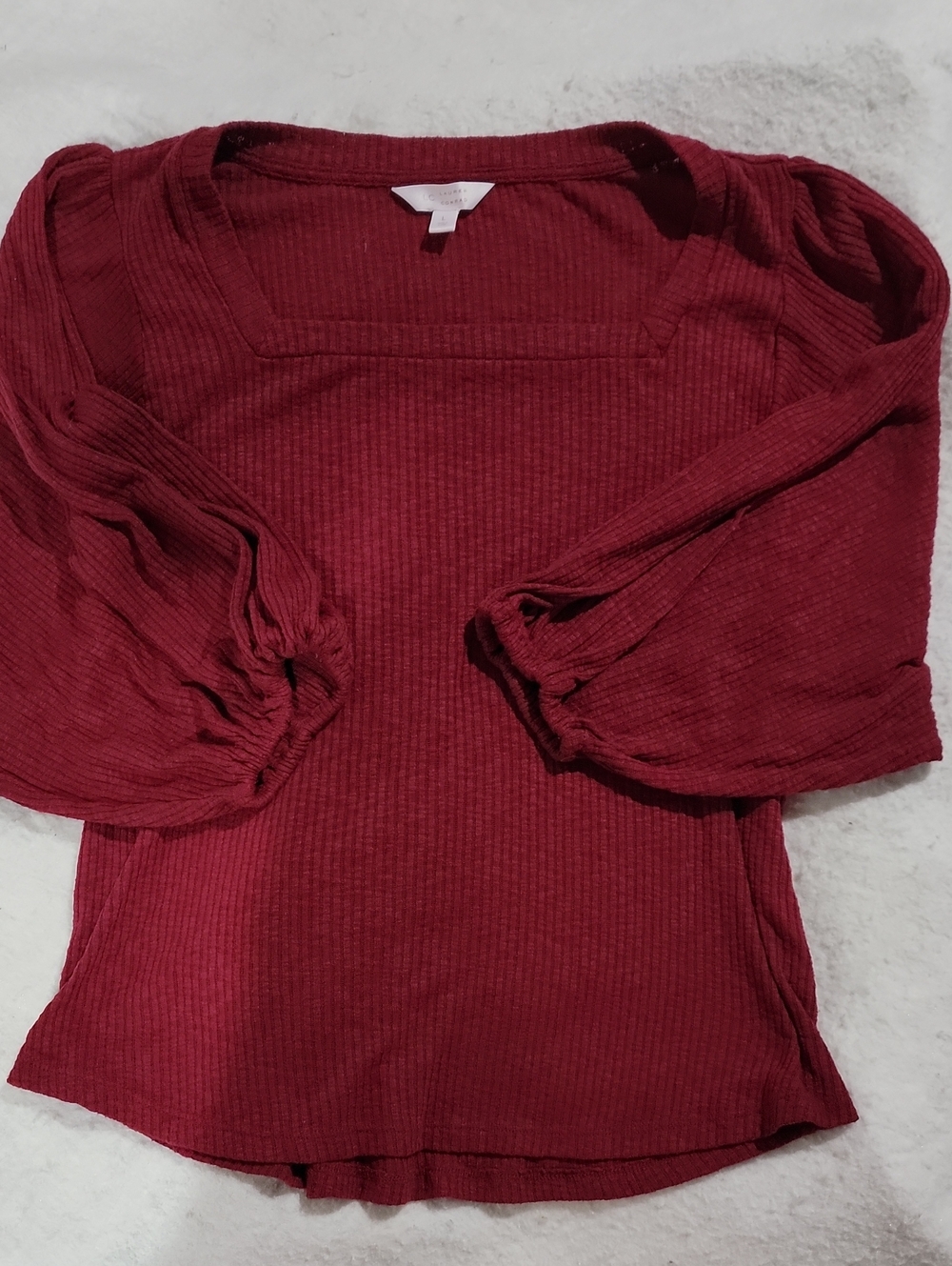 LC Lauren Conrad Burgundy Ribbed Square-Neck Long Sleeve Top